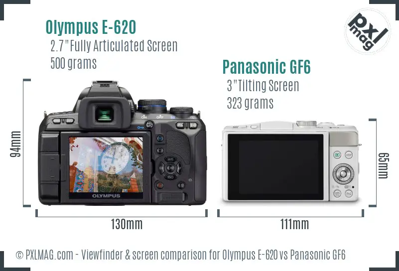 Olympus E-620 vs Panasonic GF6 Screen and Viewfinder comparison