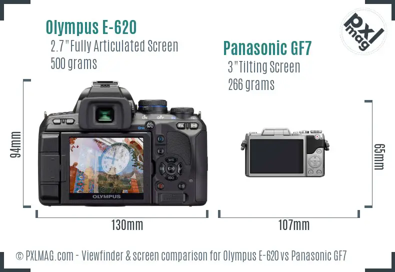 Olympus E-620 vs Panasonic GF7 Screen and Viewfinder comparison