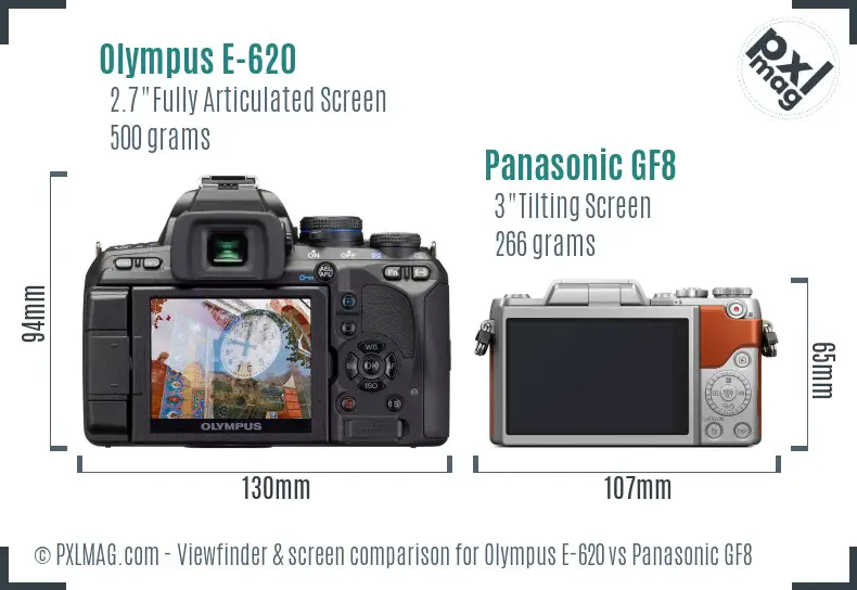 Olympus E-620 vs Panasonic GF8 Screen and Viewfinder comparison