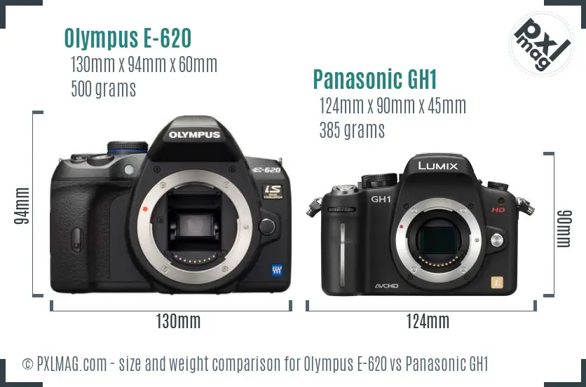 Olympus E-620 vs Panasonic GH1 size comparison