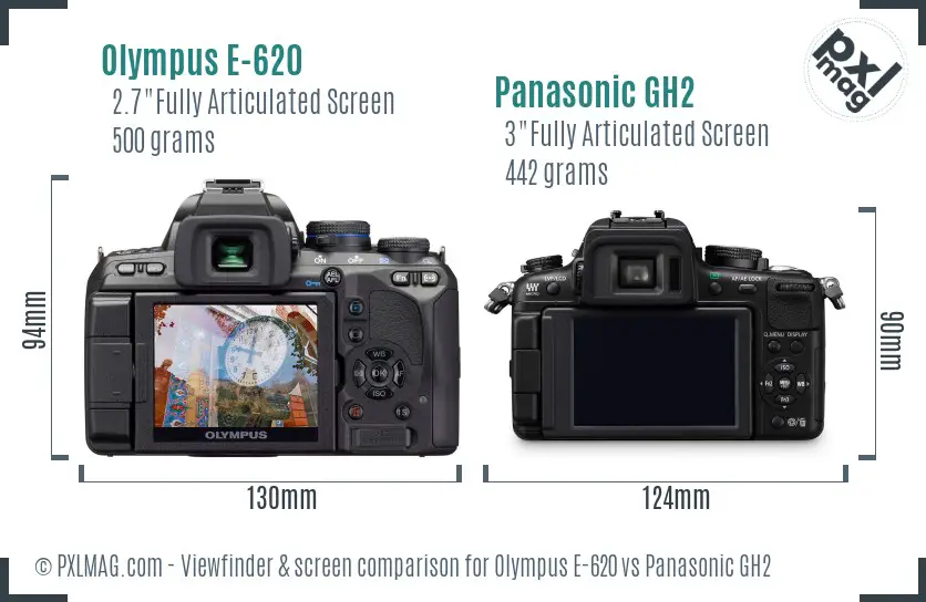 Olympus E-620 vs Panasonic GH2 Screen and Viewfinder comparison