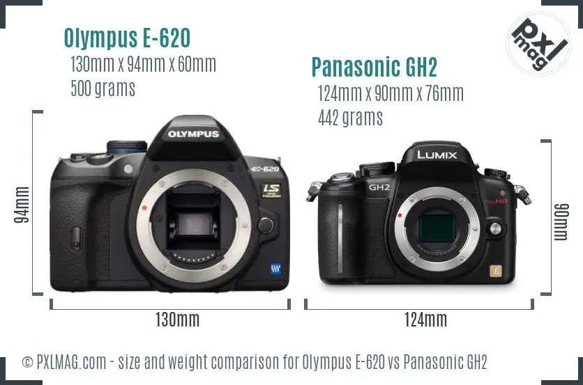 Olympus E-620 vs Panasonic GH2 size comparison