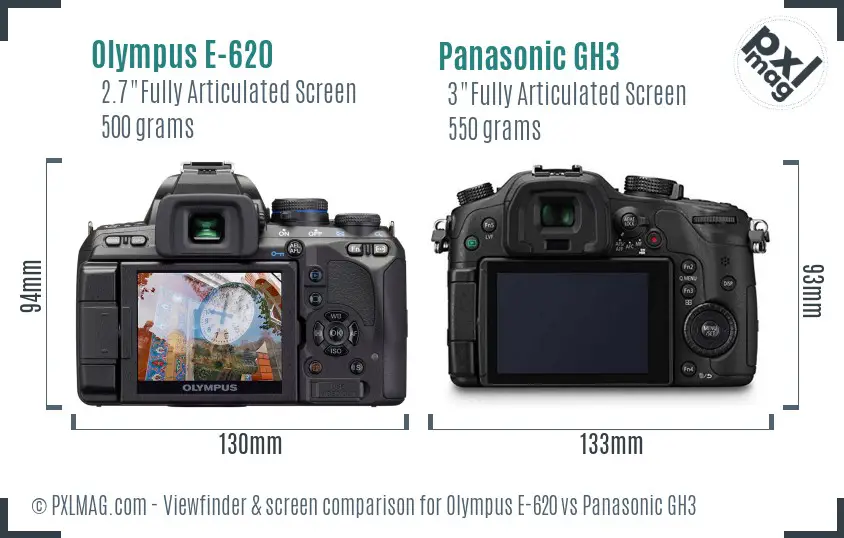 Olympus E-620 vs Panasonic GH3 Screen and Viewfinder comparison