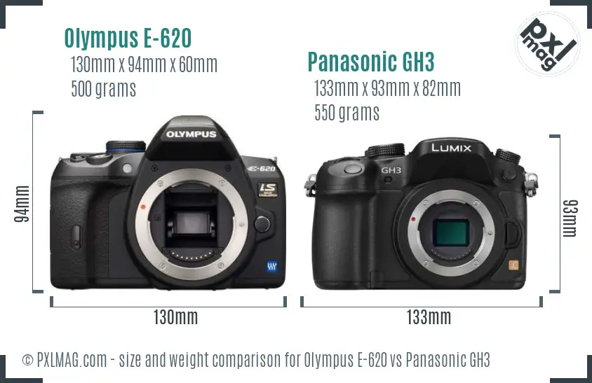 Olympus E-620 vs Panasonic GH3 size comparison