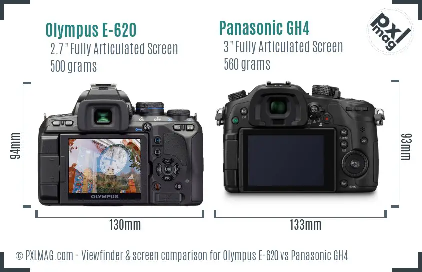 Olympus E-620 vs Panasonic GH4 Screen and Viewfinder comparison