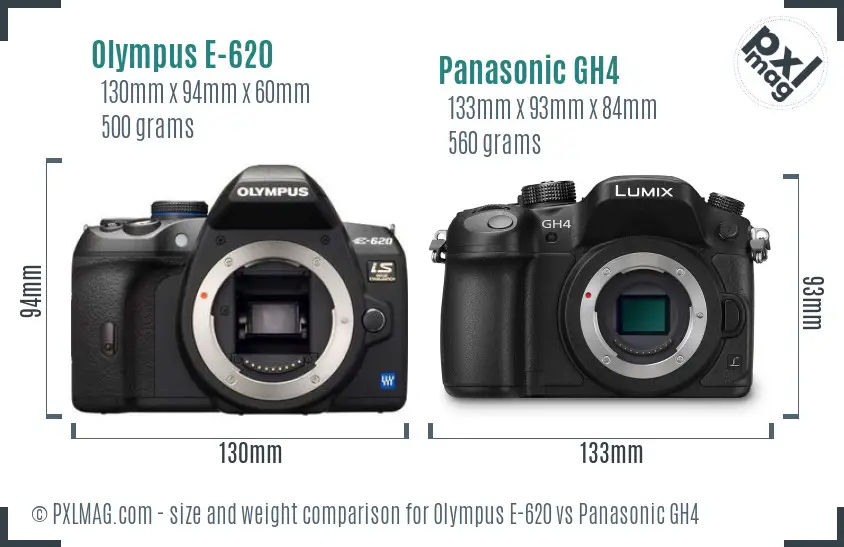 Olympus E-620 vs Panasonic GH4 size comparison