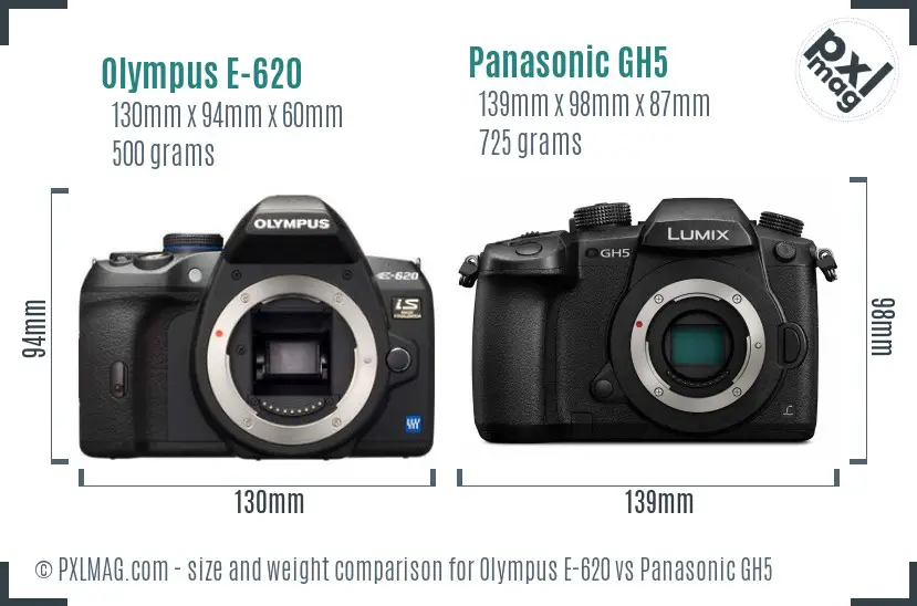 Olympus E-620 vs Panasonic GH5 size comparison