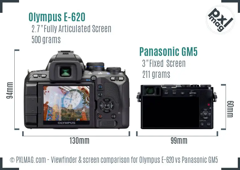 Olympus E-620 vs Panasonic GM5 Screen and Viewfinder comparison