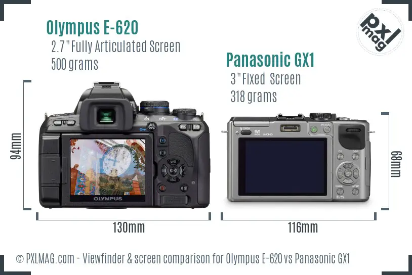 Olympus E-620 vs Panasonic GX1 Screen and Viewfinder comparison