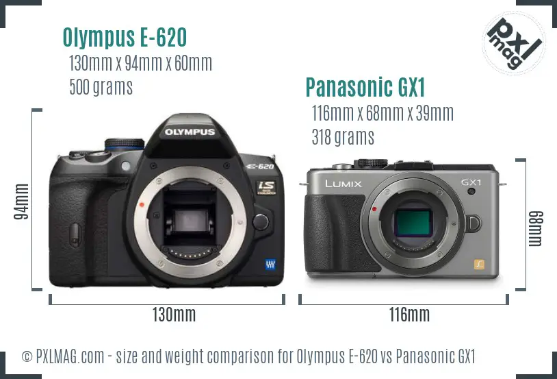 Olympus E-620 vs Panasonic GX1 size comparison