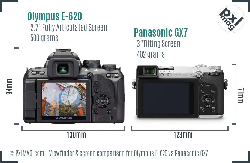 Olympus E-620 vs Panasonic GX7 Screen and Viewfinder comparison