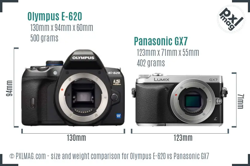 Olympus E-620 vs Panasonic GX7 size comparison