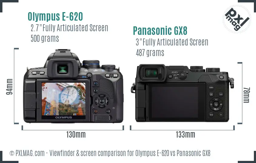 Olympus E-620 vs Panasonic GX8 Screen and Viewfinder comparison