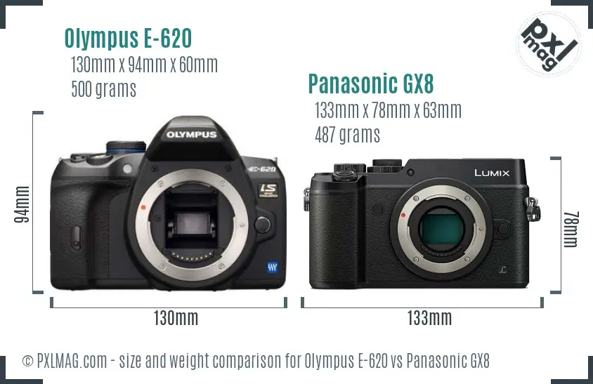 Olympus E-620 vs Panasonic GX8 size comparison