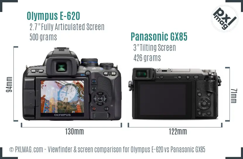 Olympus E-620 vs Panasonic GX85 Screen and Viewfinder comparison