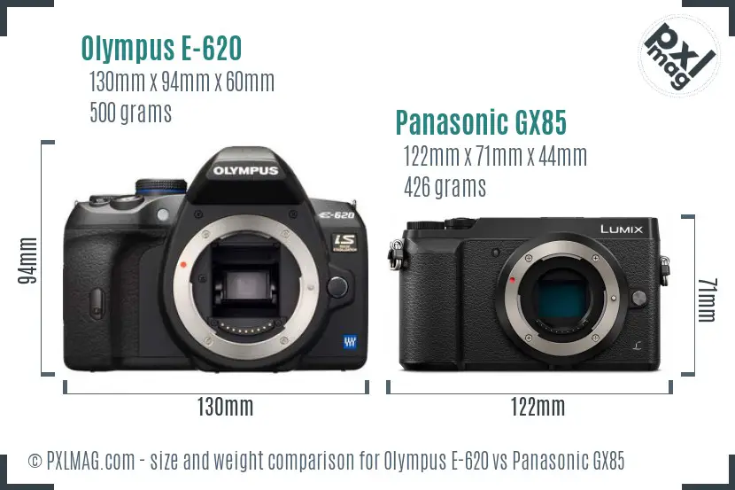Olympus E-620 vs Panasonic GX85 size comparison