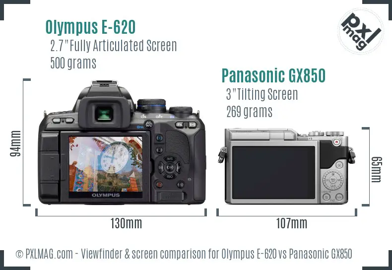 Olympus E-620 vs Panasonic GX850 Screen and Viewfinder comparison