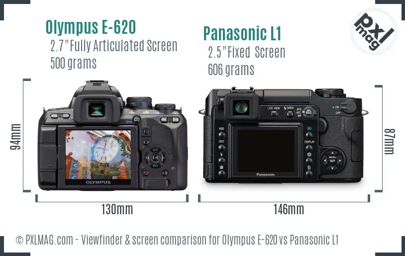 Olympus E-620 vs Panasonic L1 Screen and Viewfinder comparison