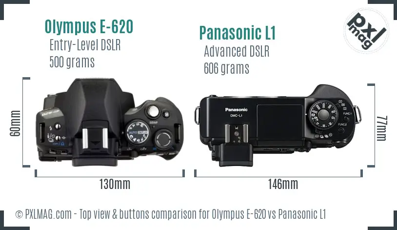 Olympus E-620 vs Panasonic L1 top view buttons comparison