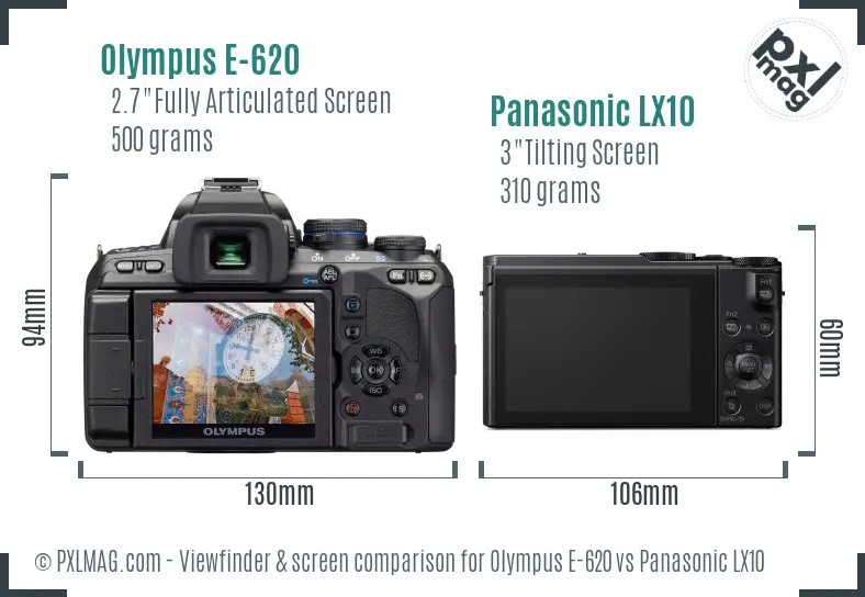 Olympus E-620 vs Panasonic LX10 Screen and Viewfinder comparison