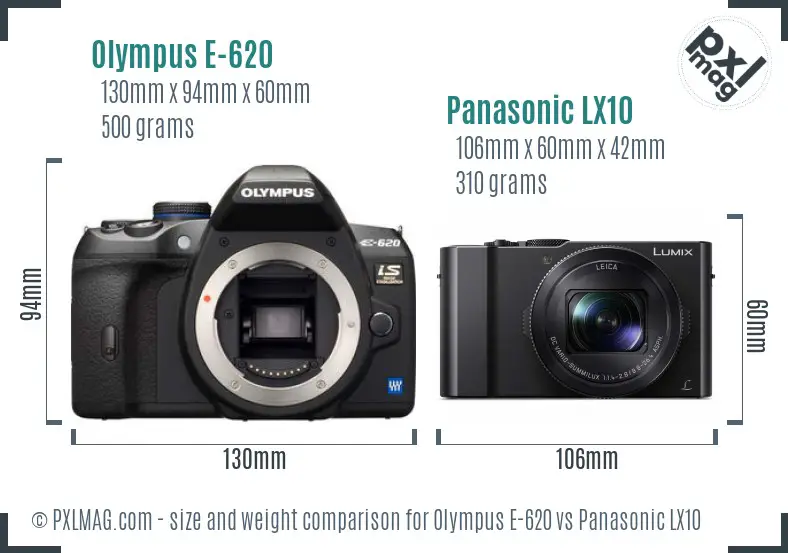 Olympus E-620 vs Panasonic LX10 size comparison