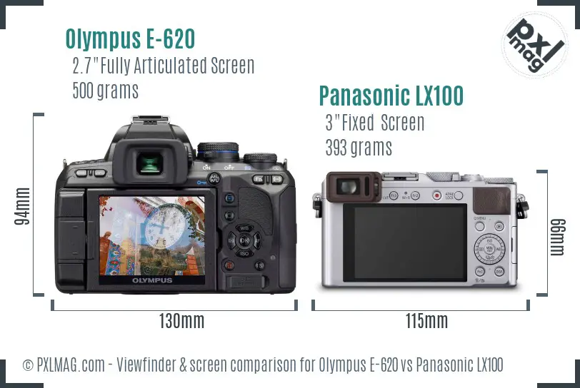 Olympus E-620 vs Panasonic LX100 Screen and Viewfinder comparison