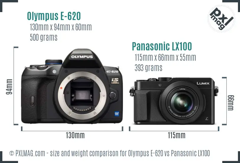 Olympus E-620 vs Panasonic LX100 size comparison