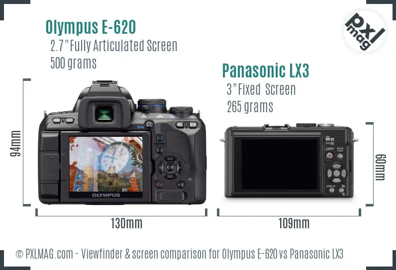 Olympus E-620 vs Panasonic LX3 Screen and Viewfinder comparison