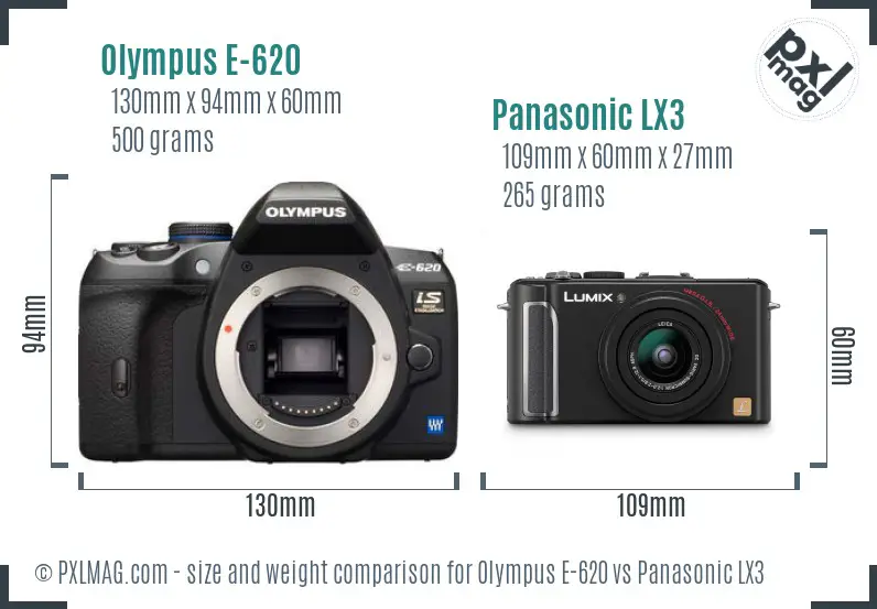 Olympus E-620 vs Panasonic LX3 size comparison