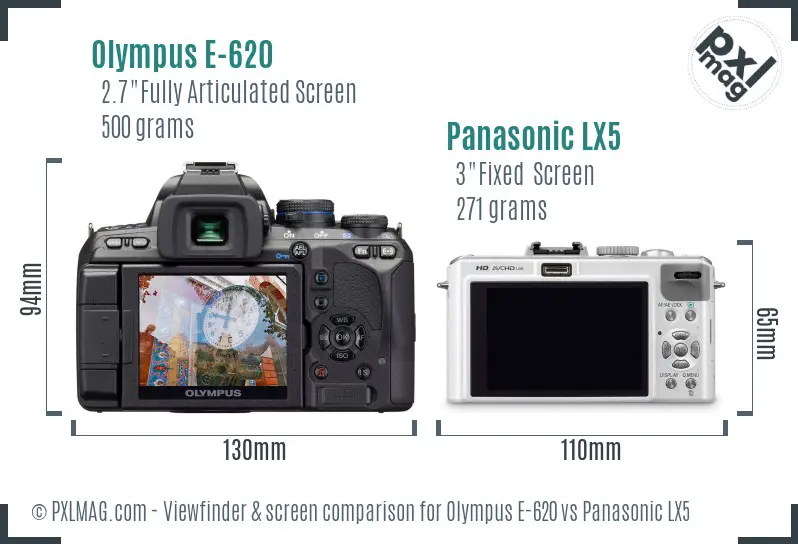 Olympus E-620 vs Panasonic LX5 Screen and Viewfinder comparison