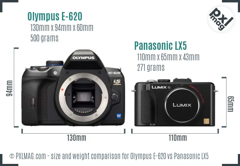 Olympus E-620 vs Panasonic LX5 size comparison