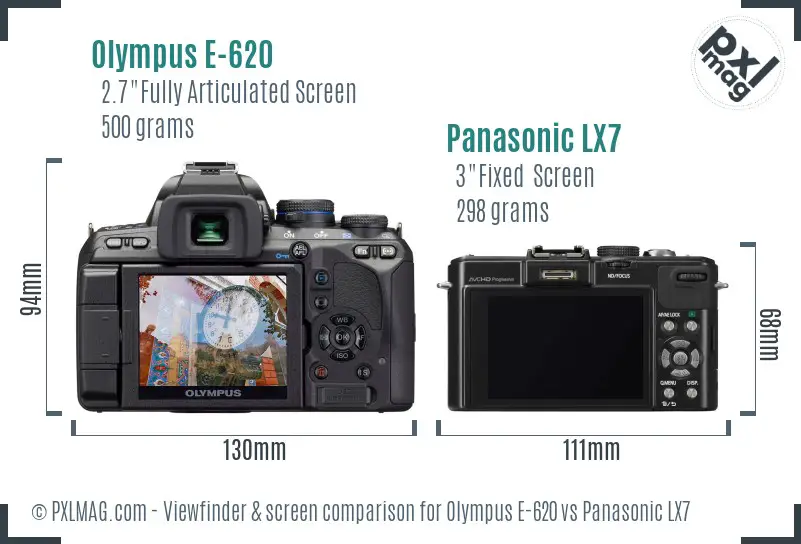 Olympus E-620 vs Panasonic LX7 Screen and Viewfinder comparison