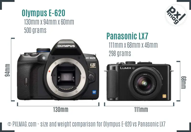 Olympus E-620 vs Panasonic LX7 size comparison