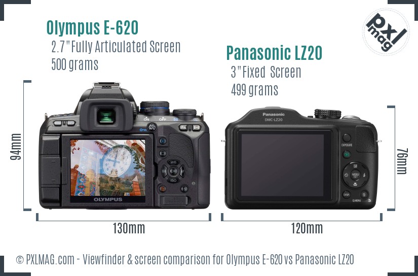 Olympus E-620 vs Panasonic LZ20 Screen and Viewfinder comparison