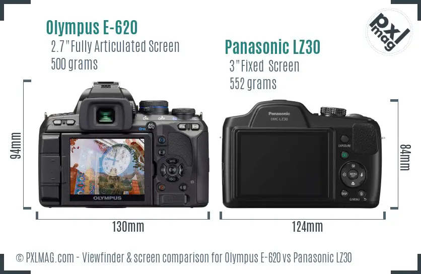 Olympus E-620 vs Panasonic LZ30 Screen and Viewfinder comparison