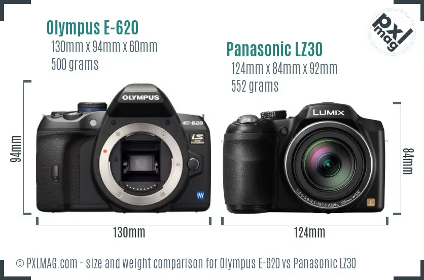 Olympus E-620 vs Panasonic LZ30 size comparison