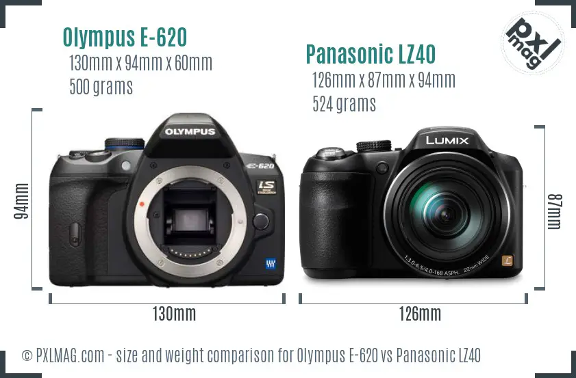 Olympus E-620 vs Panasonic LZ40 size comparison