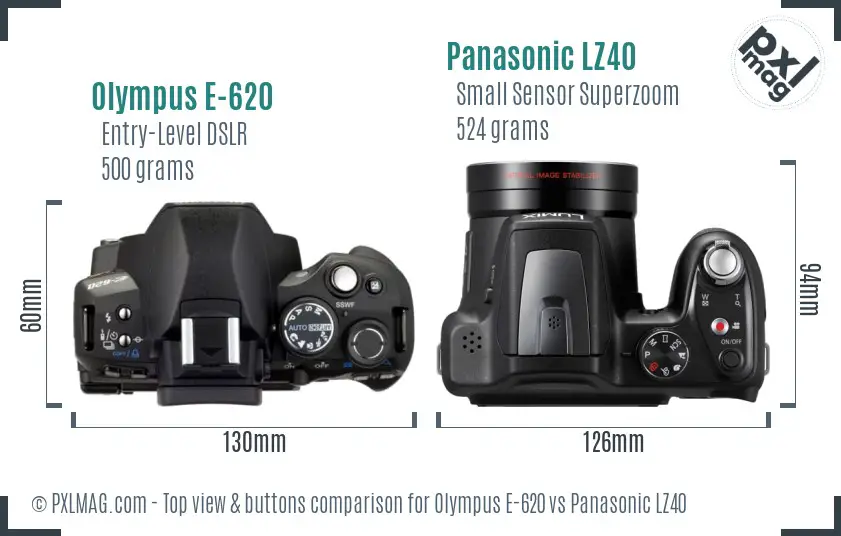 Olympus E-620 vs Panasonic LZ40 top view buttons comparison
