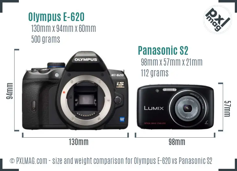 Olympus E-620 vs Panasonic S2 size comparison