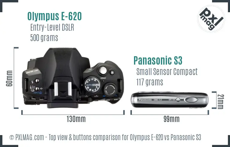 Olympus E-620 vs Panasonic S3 top view buttons comparison