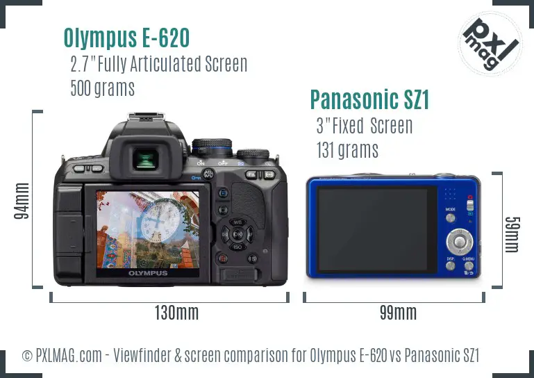 Olympus E-620 vs Panasonic SZ1 Screen and Viewfinder comparison