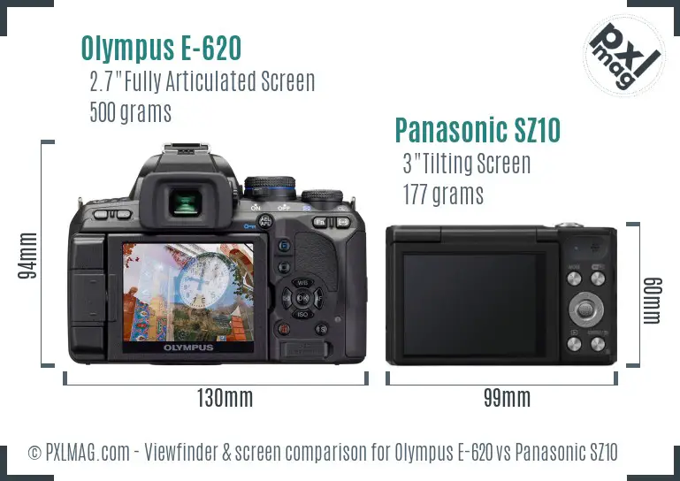 Olympus E-620 vs Panasonic SZ10 Screen and Viewfinder comparison