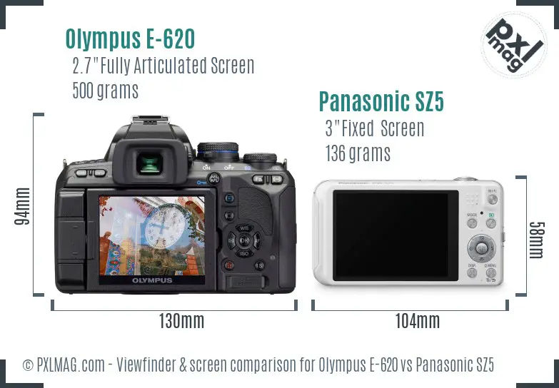 Olympus E-620 vs Panasonic SZ5 Screen and Viewfinder comparison