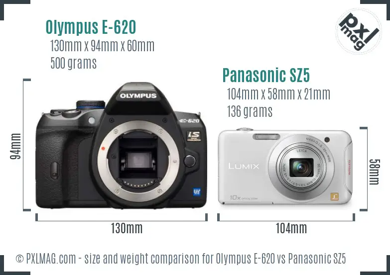 Olympus E-620 vs Panasonic SZ5 size comparison