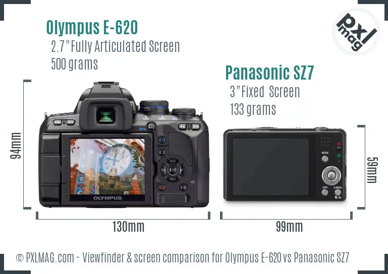 Olympus E-620 vs Panasonic SZ7 Screen and Viewfinder comparison