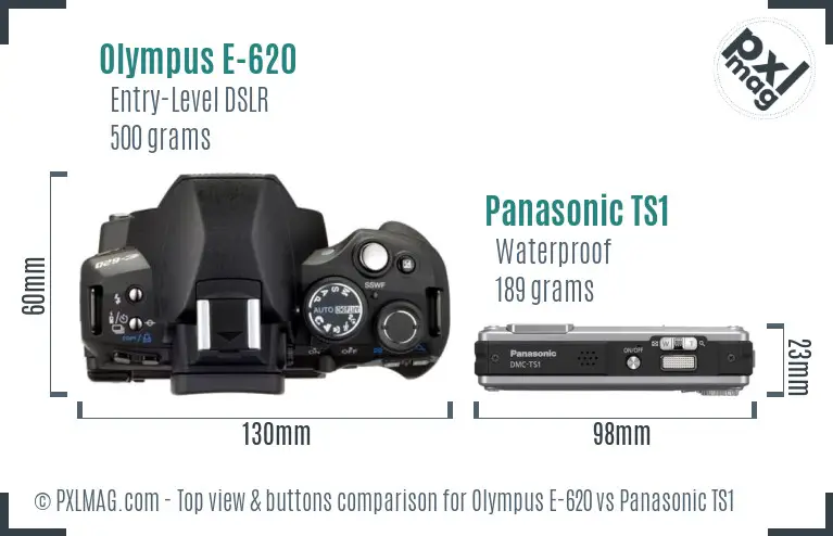 Olympus E-620 vs Panasonic TS1 top view buttons comparison