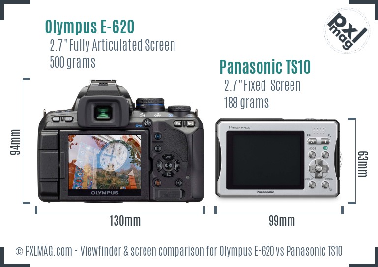 Olympus E-620 vs Panasonic TS10 Screen and Viewfinder comparison