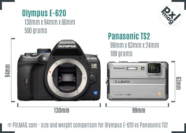 Olympus E-620 vs Panasonic TS2 size comparison