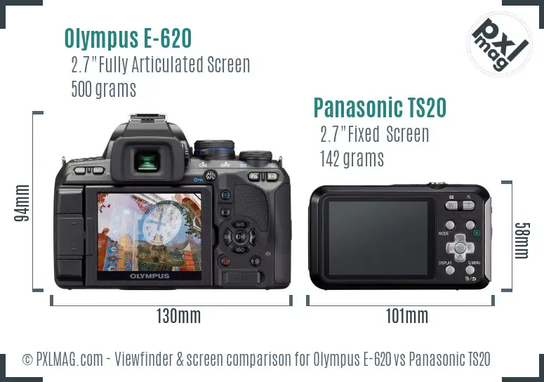 Olympus E-620 vs Panasonic TS20 Screen and Viewfinder comparison