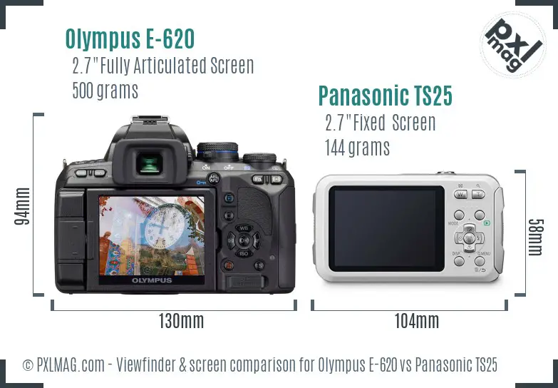 Olympus E-620 vs Panasonic TS25 Screen and Viewfinder comparison